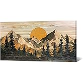 Muzenso Canvas Prints Mountain Landscape Wall Art 20x40 Inch Sunset Forest Canvas Painting Rustic Nature Artwork for Living Room Bedroom Cabin Lodge Office Modern Home Decor Ready to Hang