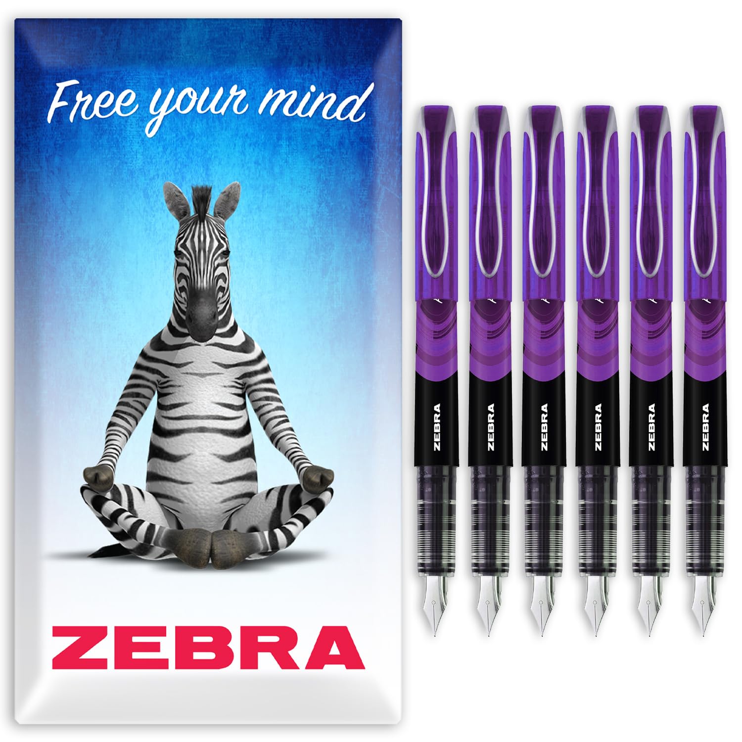 Zebra Fuente - Disposable Fountain Pen - Purple Ink - Pack of 6 - In Envelope Gift Packaging