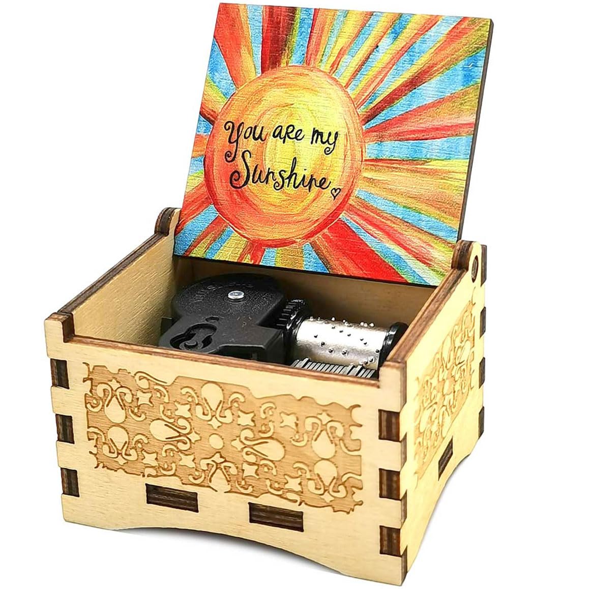 Micteney You are My Sunshine Music Box,18 Note Wood Music Box You are My Sunshine,Laser Engraved Clockwork Driven, Best Gifts for Mum Grandma Daughter (You are My Sunshine)
