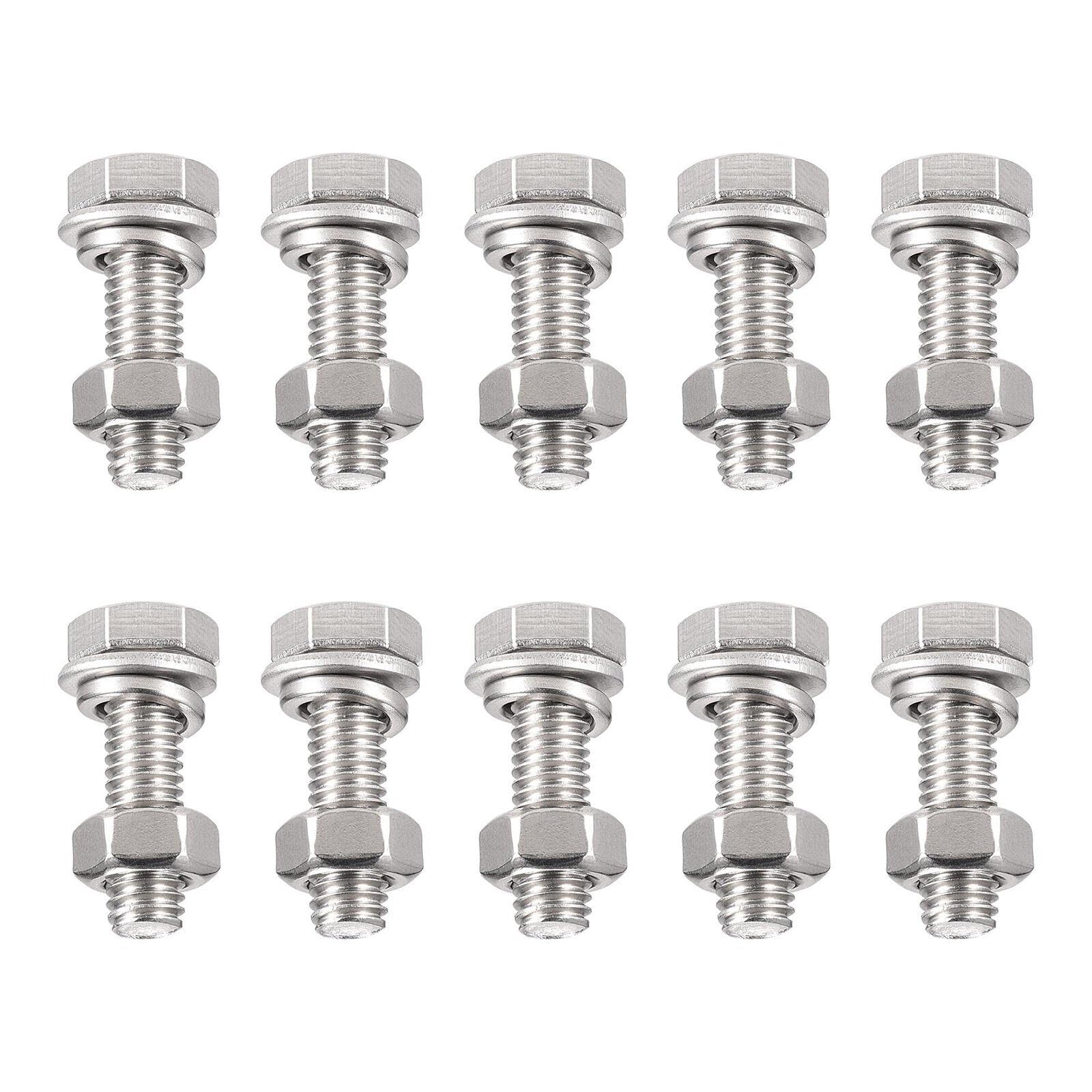 TA-VIGOR 10Pcs M6 x 25mm Hex Head Screws Bolts, Nuts, Flat & Lock Washers Kits, Fully Thread Hexagon Bolts, High Tensile Cap Screws for Metal Work, Automotive Machinery, Bike Motorcycles Repair