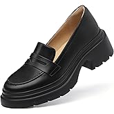 FEMSTEP Women Loafers, Platform Chunky Heeled Penny Loafers Women's Lightweight Slip On Shoes for Women Business Casual, Comfortable Work Office Dress Shoes for Womens