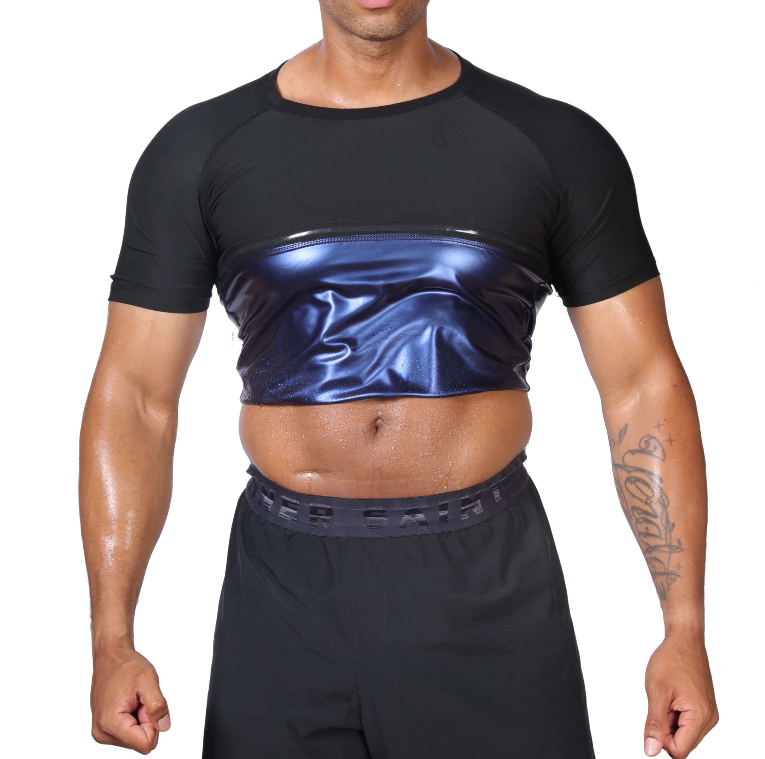 Photo 1 of REMEBSWEAT Sauna Sweat Suits Shirt for Men Sweat Suit Compression T-Shirt Workout Sports Shapewear Gym Exercise Jacket (Black, XXL)