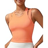 RUNNING GIRL Sports Bras for Women High Impact Seamless Ribbed Longline High Neck Workout Crop Tank Tops Padded