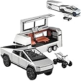 PARTYAGE Cybertruck Toy Truck with RV Motorcycle Diecast Metal for Cybertruck Model Pickup Truck 1/32 Toy Cars Race with Soun