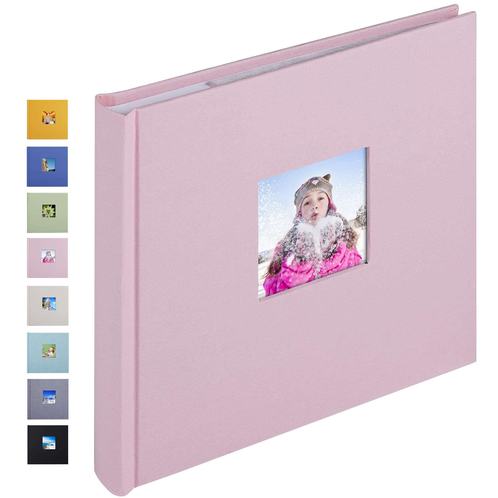 Photo 1 of 1DOT2 Photo Album 4x6 Hold 60 Photos with Memo Vertical Slip-in Pockets Photo Book, Linen Cover Picture Photo Albums with Writing Space for Wedding Baby Mother's Day Pink