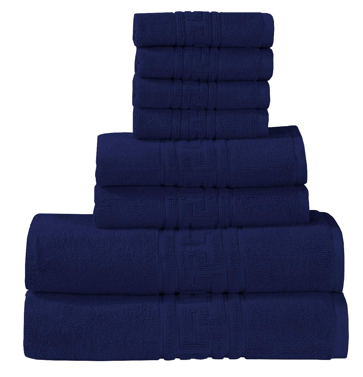 Every Thread Counts - 8 Piece Luxury Towels Set - 600 GSM Ring Spun Cotton Highly Absorbent Towels for Bathroom (Navy, 8 Piece Towel Set)