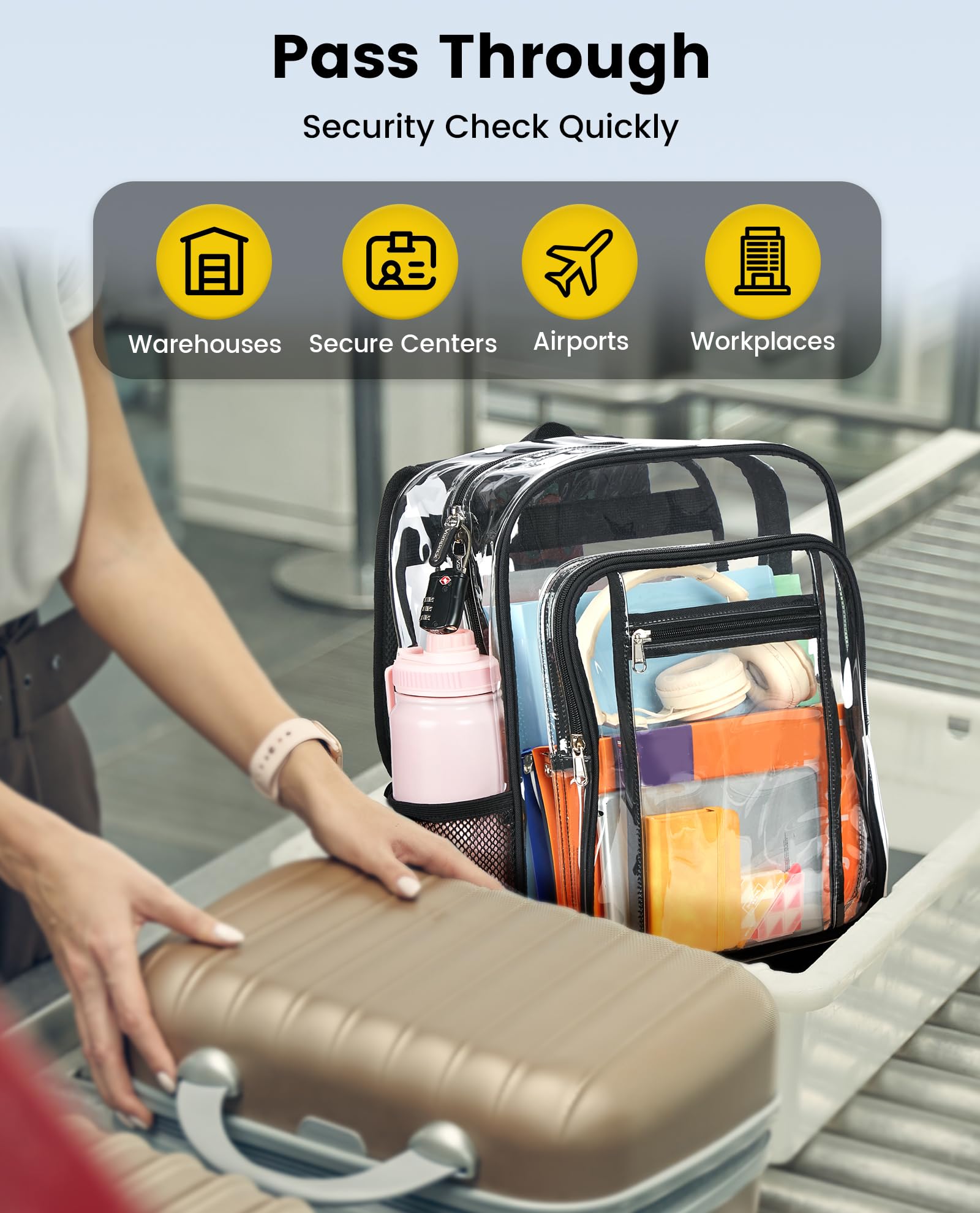 Vorspack Clear Backpack Heavy Duty - Extra Large Clear Backpacks with TSA Lock Transparent See Through Bookbag for School, Work, College, Travel - Black