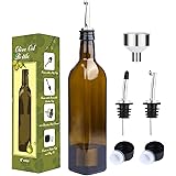 Aozita 17oz Glass Olive Oil Bottle - 500ml Dark Brown Oil & Vinegar Cruet with Pourers and Funnel - Olive Oil Carafe Decanter for Kitchen