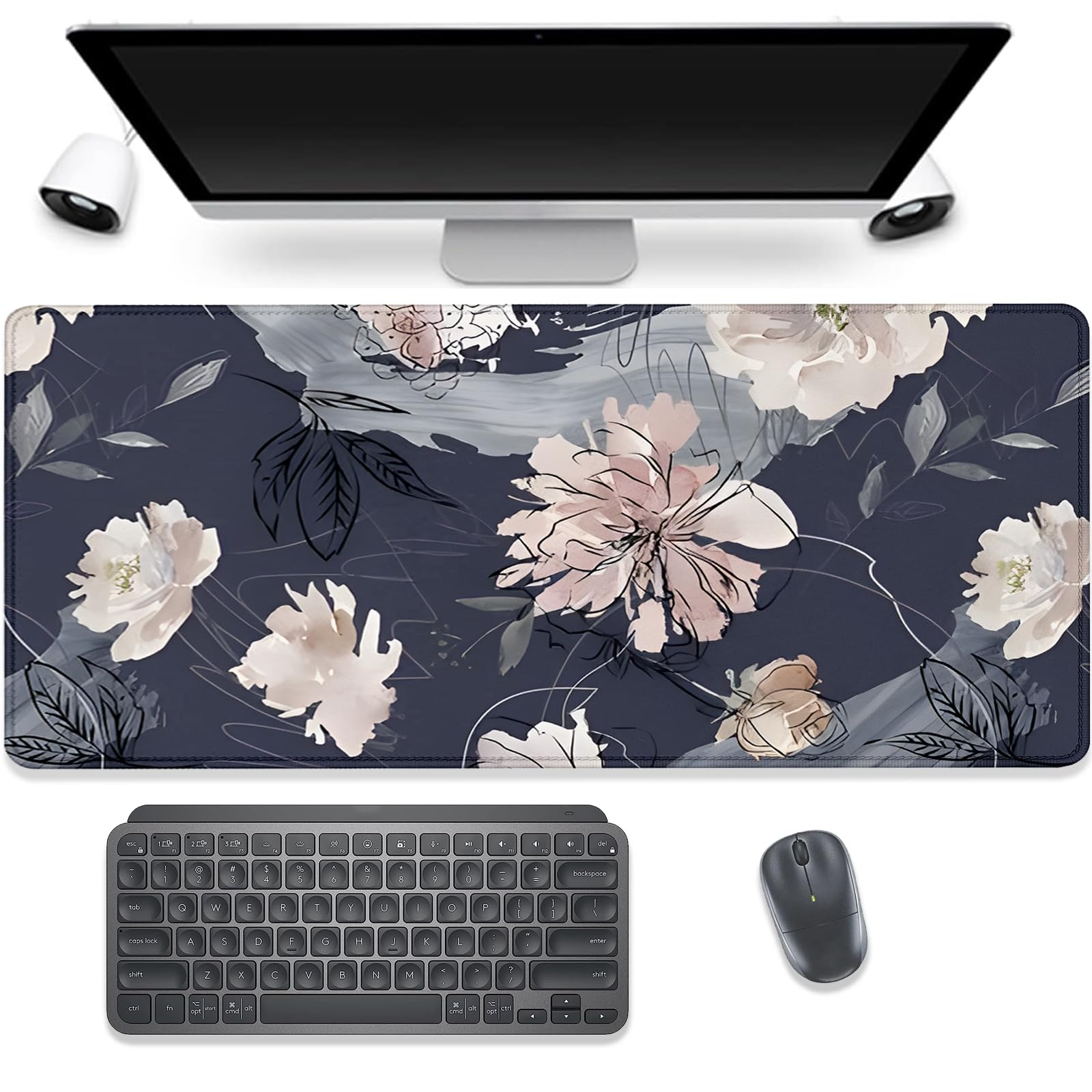 Photo 1 of PBLJMJ Watercolor Peony Desk Pad Mouse Pad,Floral Extended Large Gaming Mouse Mat with Stitched Edges,Non-Slip Waterproof Rubber Base Mousepad for Office Work Home Desk Mat(27.5X11.8 in)