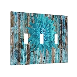 Rustic Teal Flower 3 Gang Light Switch Cover Triple
