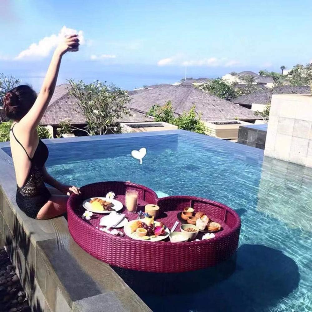 TRAACEM Rattan Floating Tray in The Pool for Adult Pool Buoys for Hot Springs, Baths And Parties,B