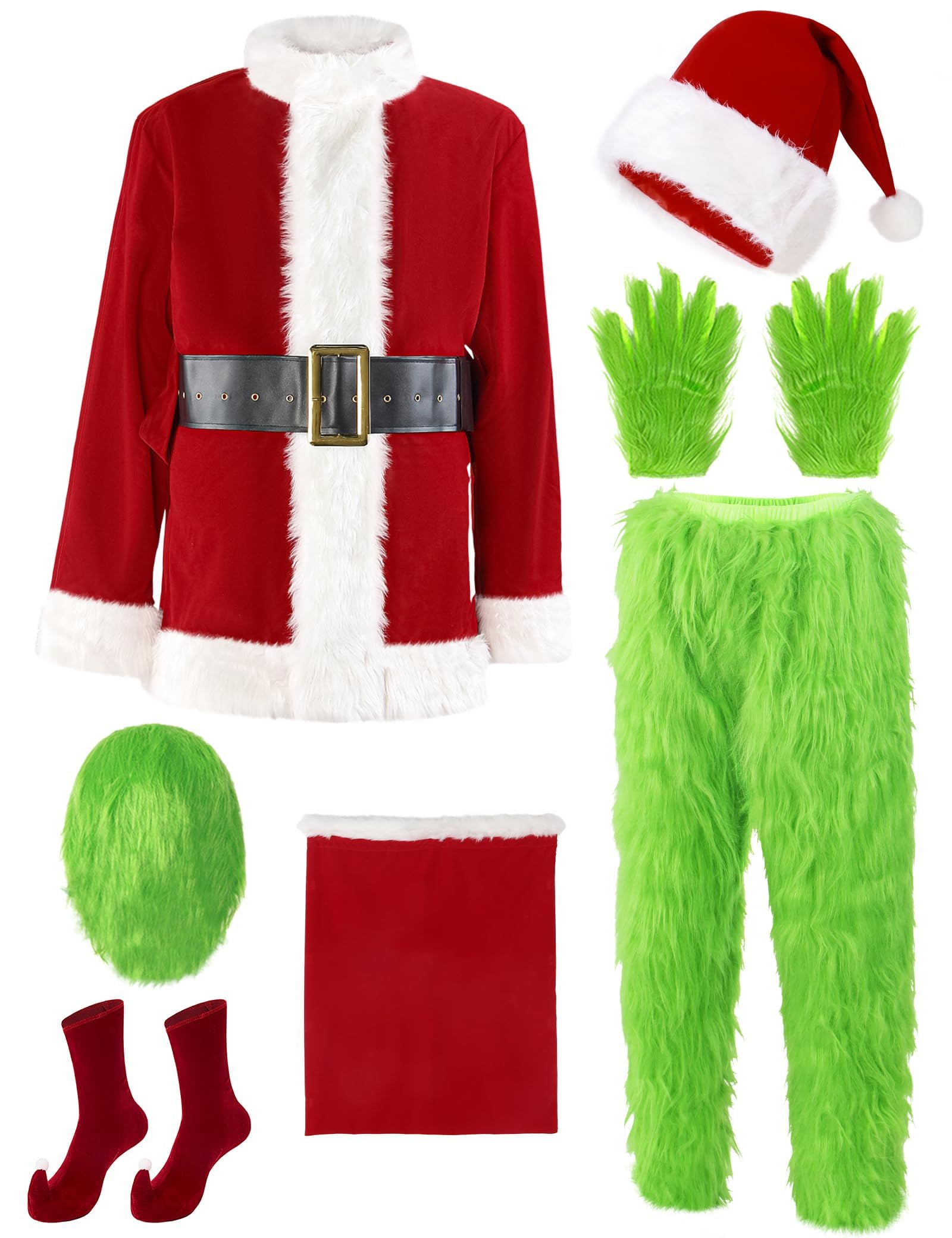 Photo 1 of casapre Christmas Costume for Men Adult Luxury Green Monster Suits Outfit The Santa Claus Cosplay Costume Christmas Clothes (Large-X-Large(5.57-5.90ft))