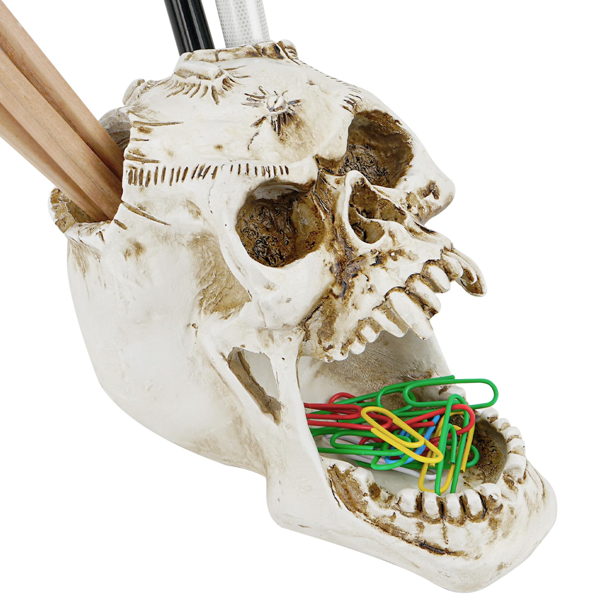 GlobleGarden Paper Clip Holders, Skull Desktop Paperclips Dispenser, Paper Fasteners Pins Skull Storage Tray, Stationery Decor Holders, Binder Clips Desktop Accessories Organizer Gift for Office