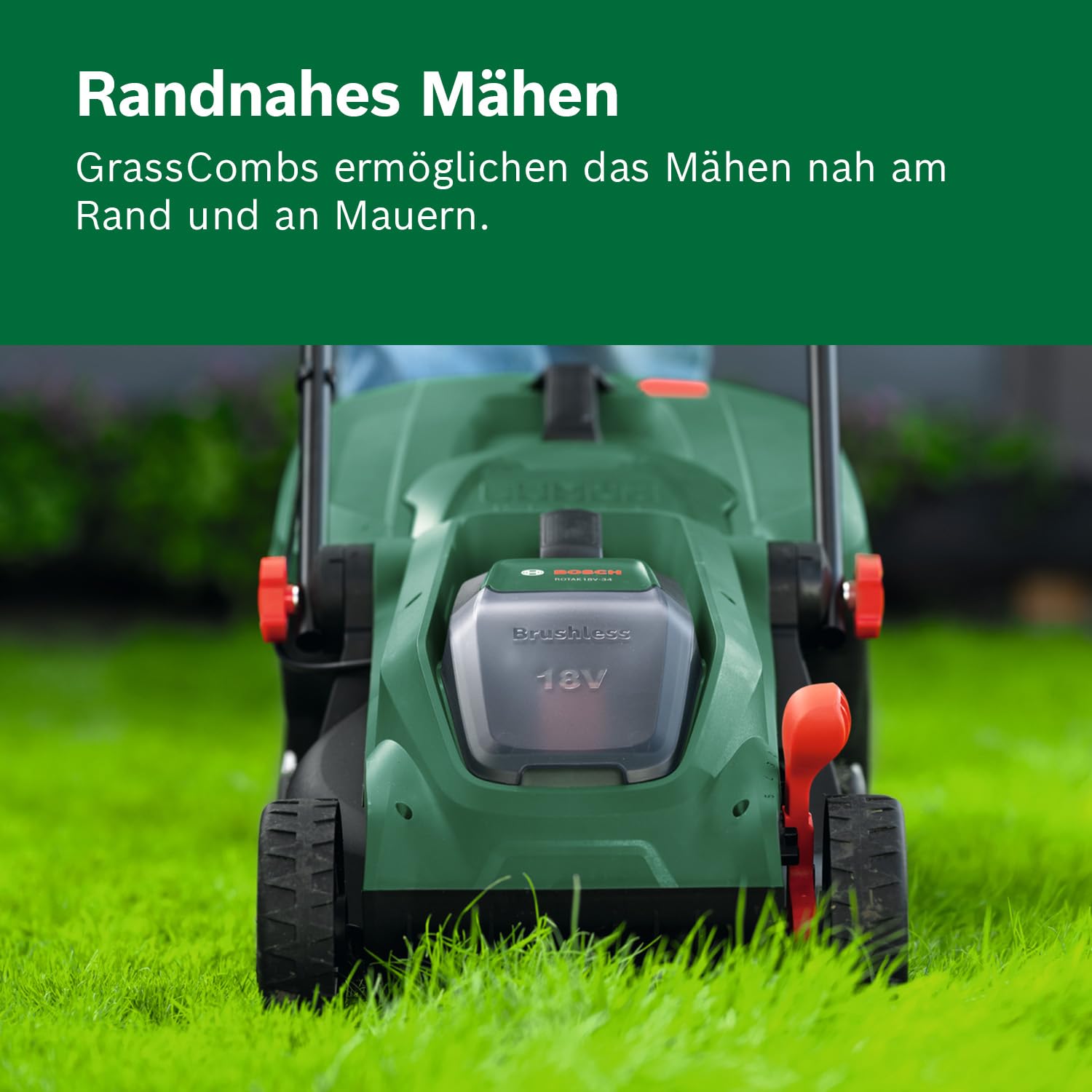 Bosch Akku-Rasenmäher ROTAK18V-34 (Schnittbreite: 34 cm, Schnitthöhe: 25-65 mm, 35 l Stoff-Grasfangkorb, Mulchstopfen, inkl. Akku und Ladegerät) 5