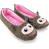 ofoot Womens Cute Knit Ballerina/Ballet House Slippers Flats Fuzzy Slip On Shoes Fluffy Lining Non Skid Rubber Soles Frog Bear Owl Rat Raccoon Styles