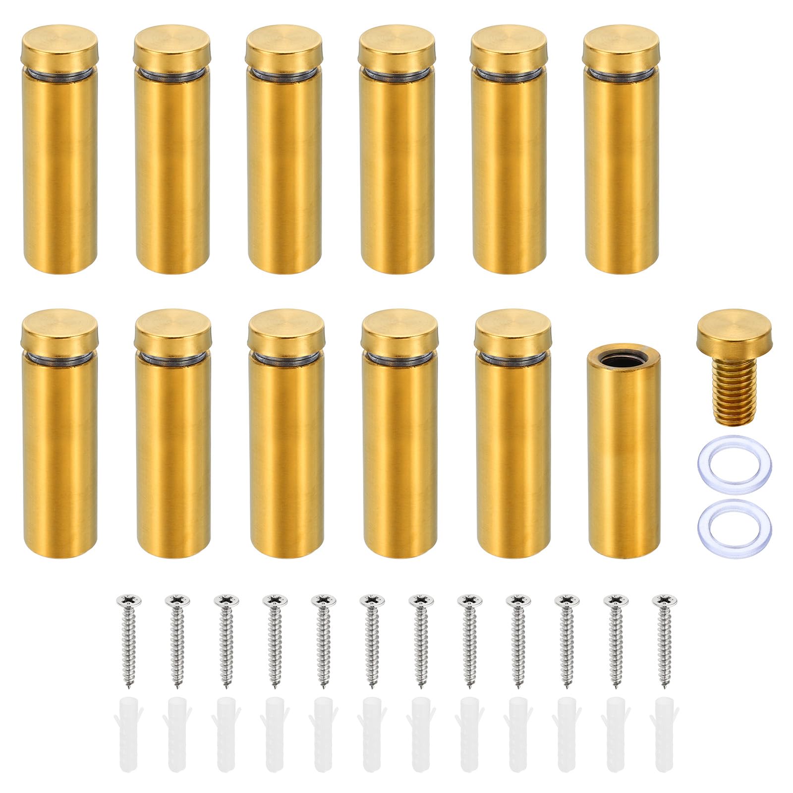 PATIKIL 5/8 x 2 Inch Sign Standoff Screws, 12 Set Stainless Steel Wall Standoff Mounting Hardware Advertising Glass Nail for Hanging Acrylic Picture Frame Acrylic Panel, Gold