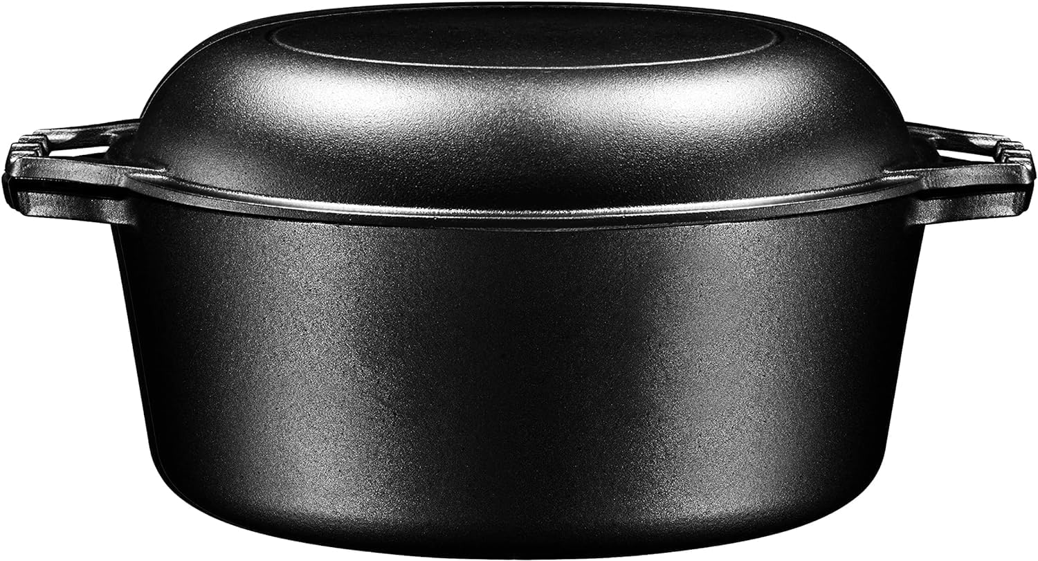 Bruntmor 2-in-1 Square Enameled Cast Iron Dutch Oven Baking Pan And Gridle Lid With Dual Handles, Cast Iron Skillet Lid, Coating Gridle For Baking, Bacon,Steaks - Red