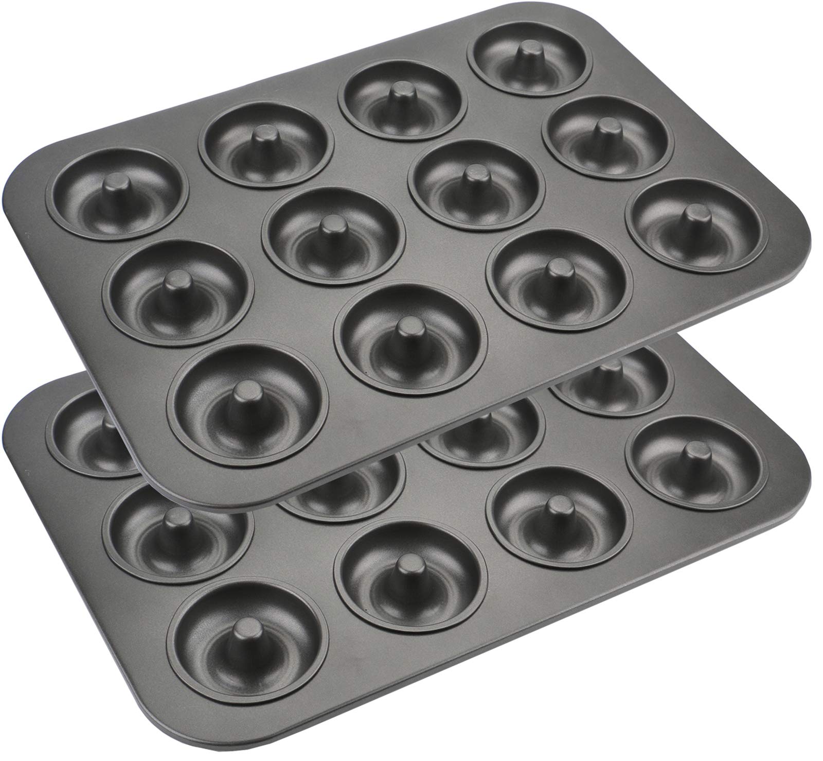Lawei 2 Pcs Doughnut Mould 12 Hole Non-Stick Baking Tin Donut Moulds Pans Bagel Maker Baking Tray for Homemade Baked Doughnuts Cakes Biscuits Muffins - 28 x 40 x 2 cm