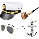 White Captain Sailor Hat & Scarf Set - Nautical Yacht Party Costume