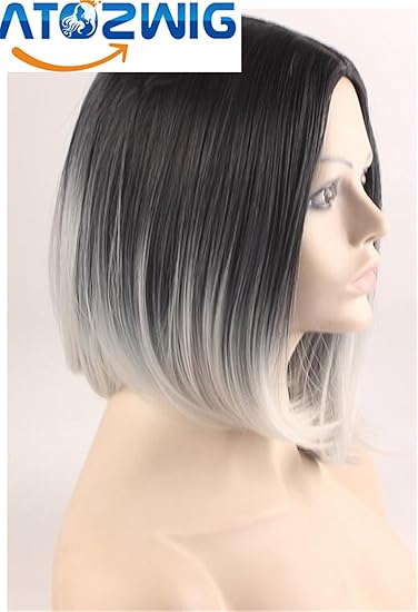Atozwig Ombre Wig Black Gray White Mix Color Brazilian Malaysian