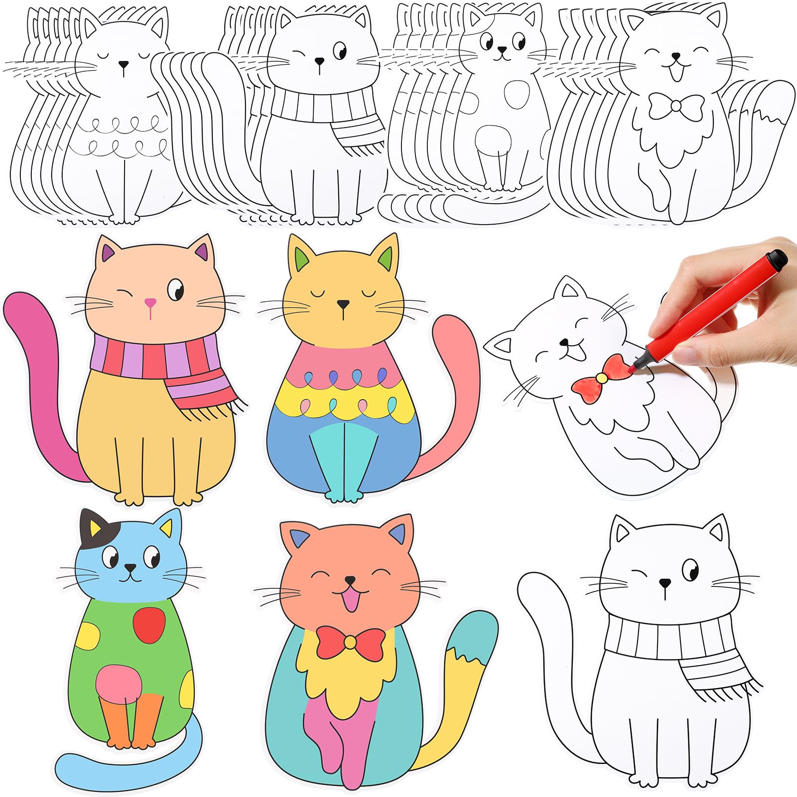 Photo 1 of Moinchore 48 Pcs Cat Coloring Craft Color Your Own Paper Cat Paper Crafts Cute Kitten Drawing DIY Arts Birthday Halloween Party Favors for Painting Activities Party Gifts