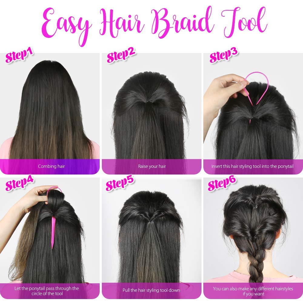 Teenitor 2 Pairs Topsy Hair Tail Tools, Hair Braid Accessories Ponytail Maker, French Braid Tool Loop for Hair Styling, 4pcs, 2 Colors : Beauty