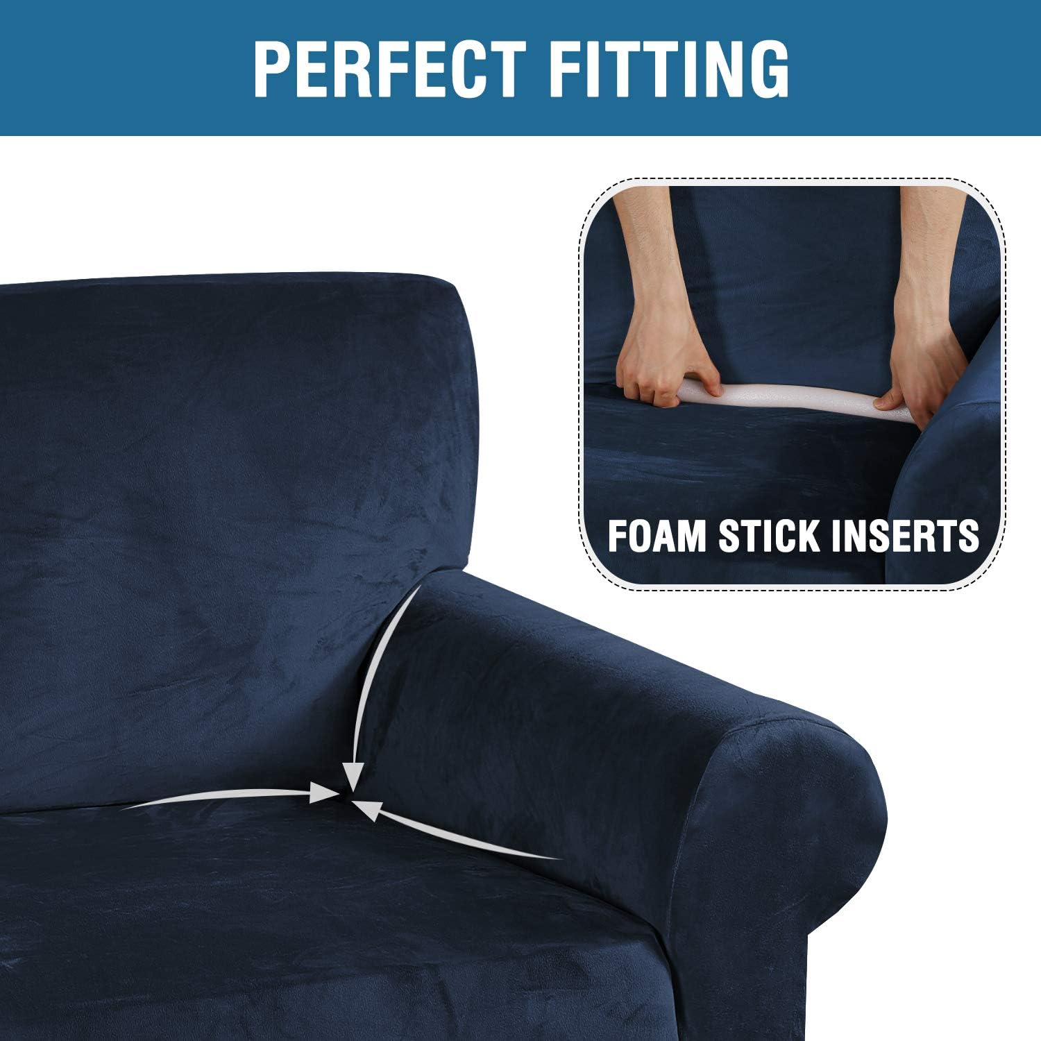 H.VERSAILTEX Stretch Velvet Sofa Covers for 3 Cushion Couch Covers Sofa Slipcovers with Non Slip Straps Underneath The Furniture, Crafted from Thick Comfy Rich Velour (Sofa 72"-96", Navy): Kitchen & Dining