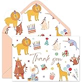 Whaline 24Pcs Animal Parade Thank You Cards Blank Note Cards with Envelopes Stickers Cartoon Zoo Animal Greeting Card for Birthday Baby Shower Party, 4 x 6 Inch