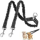 MingXpet 2 Dog Leash, Dog Leash for 2 Dogs, 360&deg; Swivel No Tangle Double Walking Training Leashes for Small Dogs, Comfortable Shock Absorbing Reflective Bungee, Black