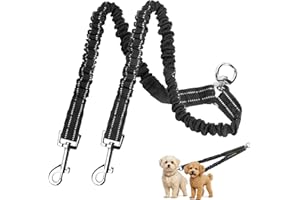 MINGXPETS MingXpet 2 Dog Leash, Dog Leash for 2 Dogs, 360° Swivel No Tangle Double Walking Training Leashes for Small Dogs, Comfortable Shock Absorbing Reflective Bungee, Black