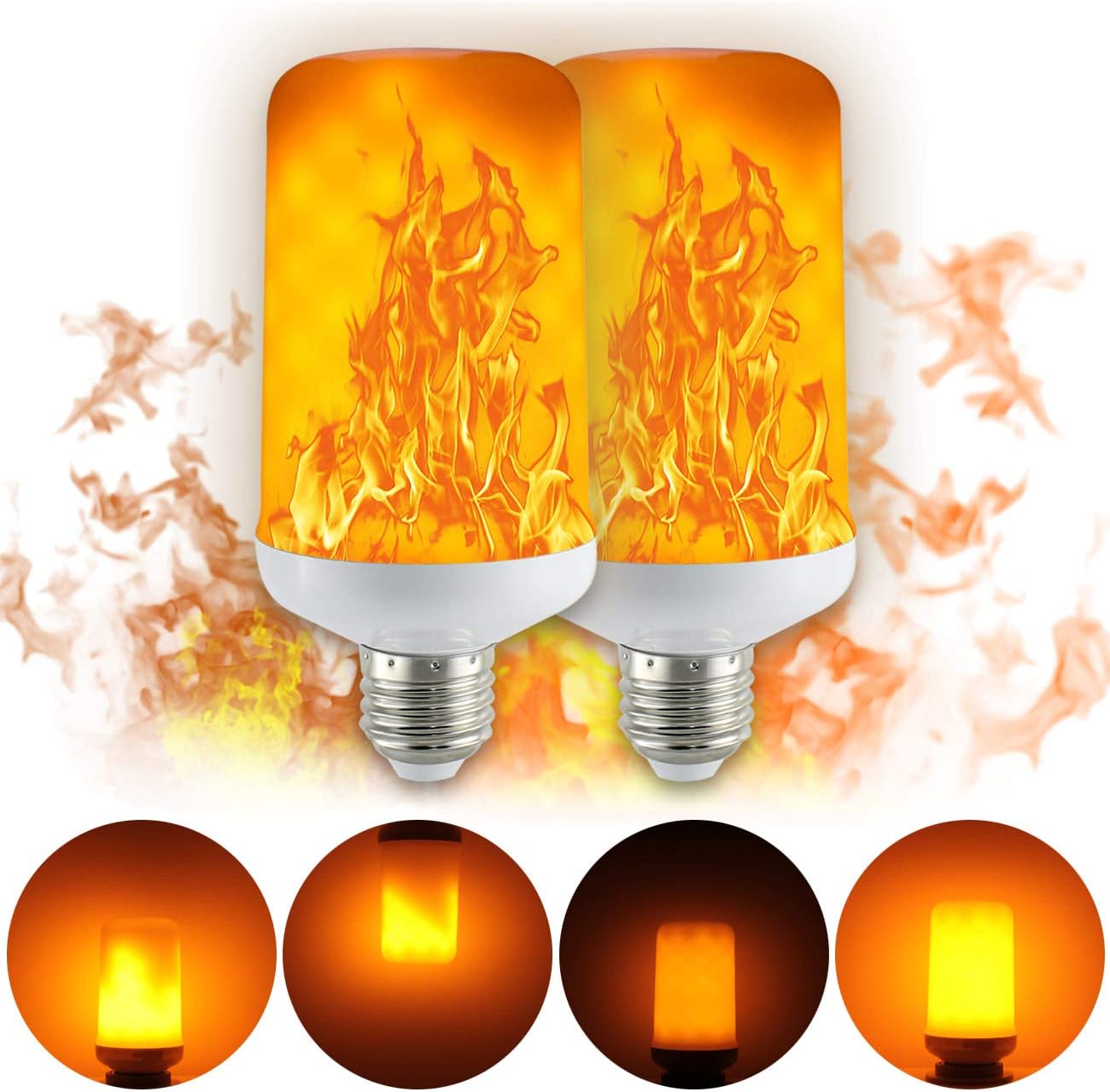 (2 Pack) Golspark LED Flame Effect Light Bulb, 7 Watt Standard E26 Base Flickering Fire Light, Halloween & Christmas Holiday Atmosphere Decorative Lamp, 4 Mode Type