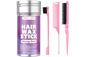SWEET VIEW Hair Wax Stick & Slick Back Hair Brush Set for Smooth Flyaways, Frizz, Sleek Ponytail, Bun, Styling Accessory for 