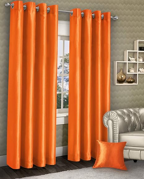 Faux Silk 66 X 90 Curtains Orange Ring Top Eyelet Readymade