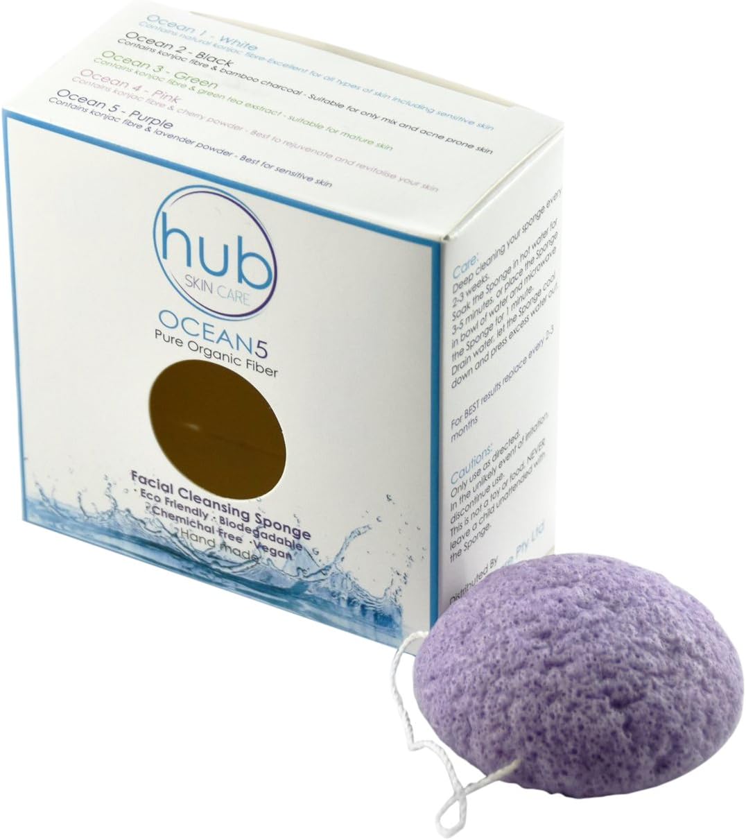 HUB Skin Care The Best Facial Cleanser Konjac Sponge Ocean5 with Konjac Fiber & Lavender Powder, 100% Natural & Organic, Purple