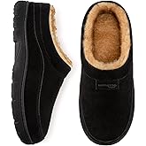 HomeTop Men's Moccasin Slippers Soft Warm Non-slip Memory Foam Indoor House Shoes with Fluffy Lining