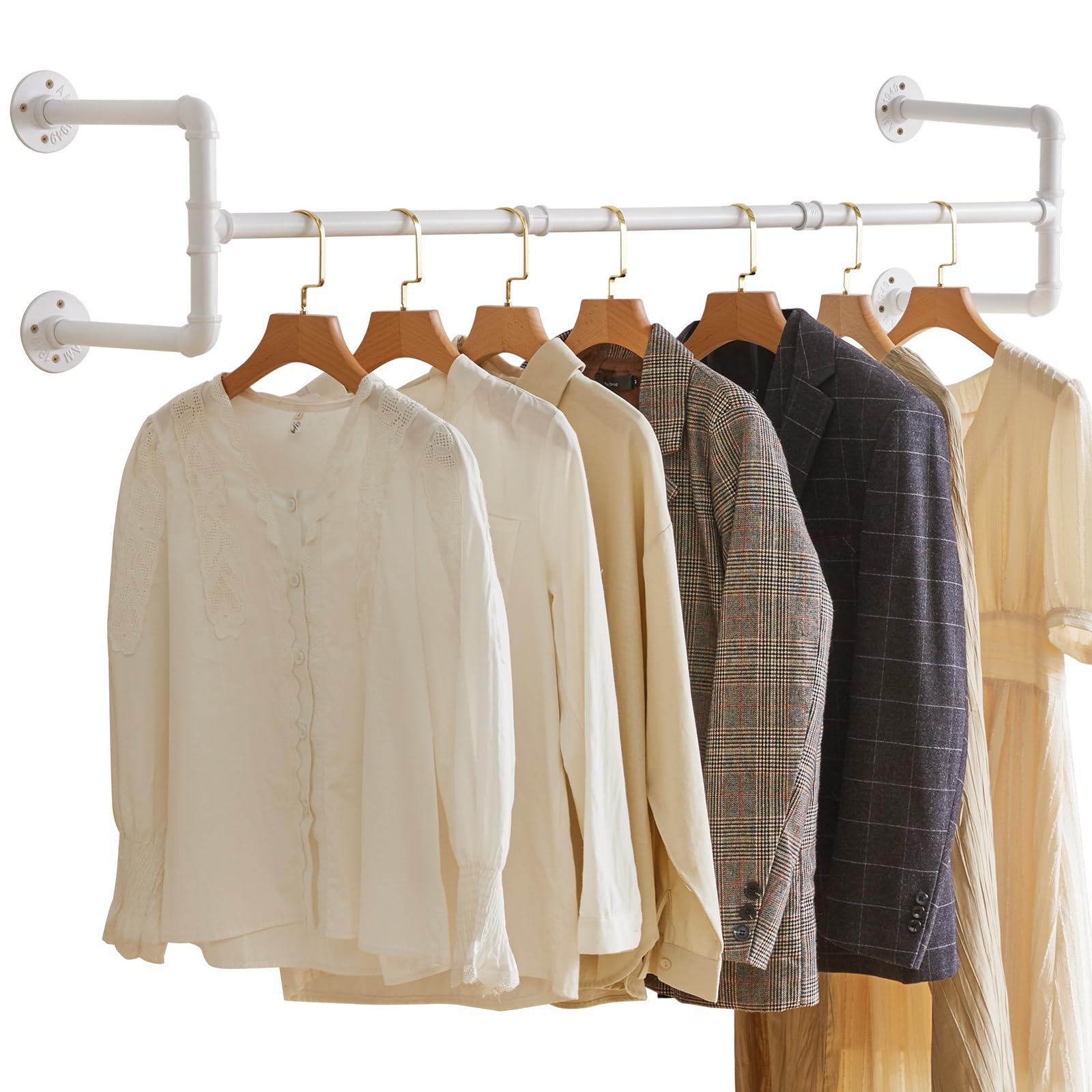 IBUYKE 50" Wall Mounted Coat Rack Industrial Design Wall Mount Removable Clothes Rack Space Saving Rack Load up to 60kg Four Bases White TYJ002W