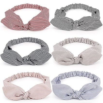 6 Pcs Headbands Vintage Stripe Pattern Elastic Printed Bow Tie