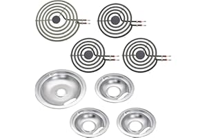 Siwdoy W10196405 W10196406 Chrome Drip Pan Set and MP21YA MP15YA Burner Surface Elements, Compatible with Whirlpool Range Oven