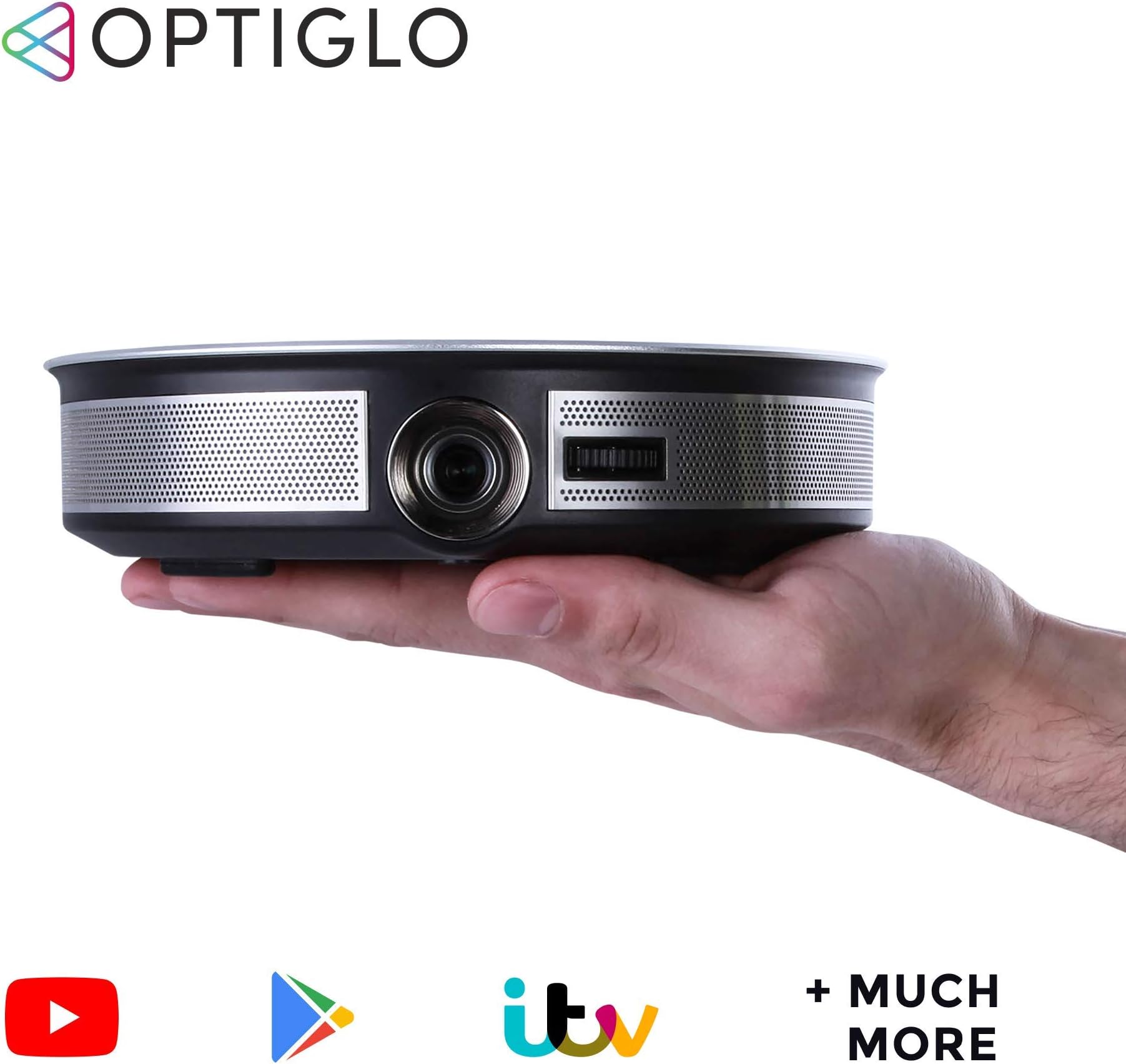 HALO PRO by Optiglo, Smart HD Projector, Ultra Compact Portable Pocket Travel Home Cinema, Android OS, 300” Projection, Built in Battery & Speakers, Includes FREE Travel Bag & Tripod, 2 Year Warranty