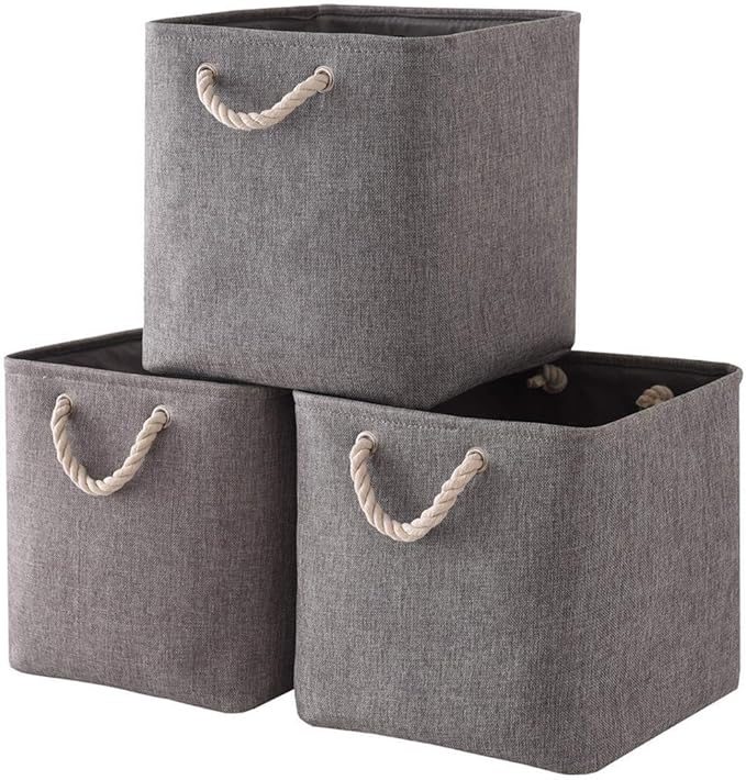 Syeeiex Collapsible Storage Cube Basket [3Pack] Foldable Canvas Fabric