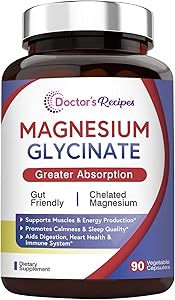 Doctor’s Recipes Magnesium Glycinate for Men & Women, 90 Caps, Amino Acid Chelated, High Absorption, Easy on Stomach, Calm, Bone, Muscle, Heart, Energy, Nerve, Sleep, Cramp Defense, No Soy Gluten