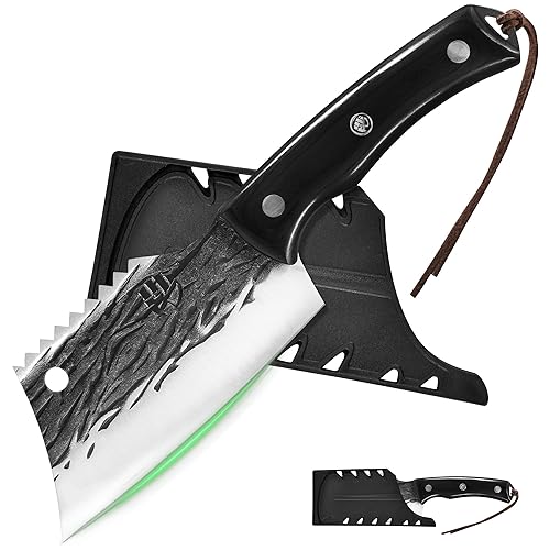 FULLHI Kitchen Knife with sheath,Meat Cleaver Knife for Meat Cutting, High Carbon Steel Forged Butcher Full Tang Chef Knife