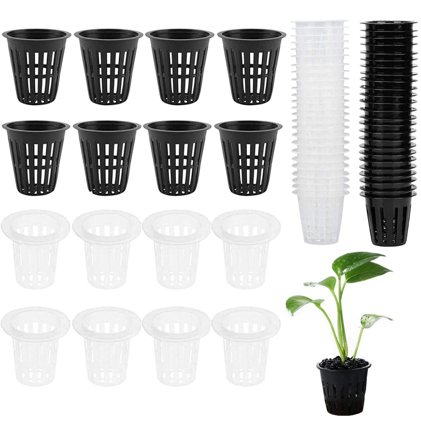 Plant Cups Pots, 60 Pcs 2.36 Inch Hydroponic Planting Baskets, Plastic Hydroponics Net Pots, Mesh Pot Net Cup Basket, Wide Lip Bucket Basket, for Hydroponics and Aquaponics Garden Balcony Planting