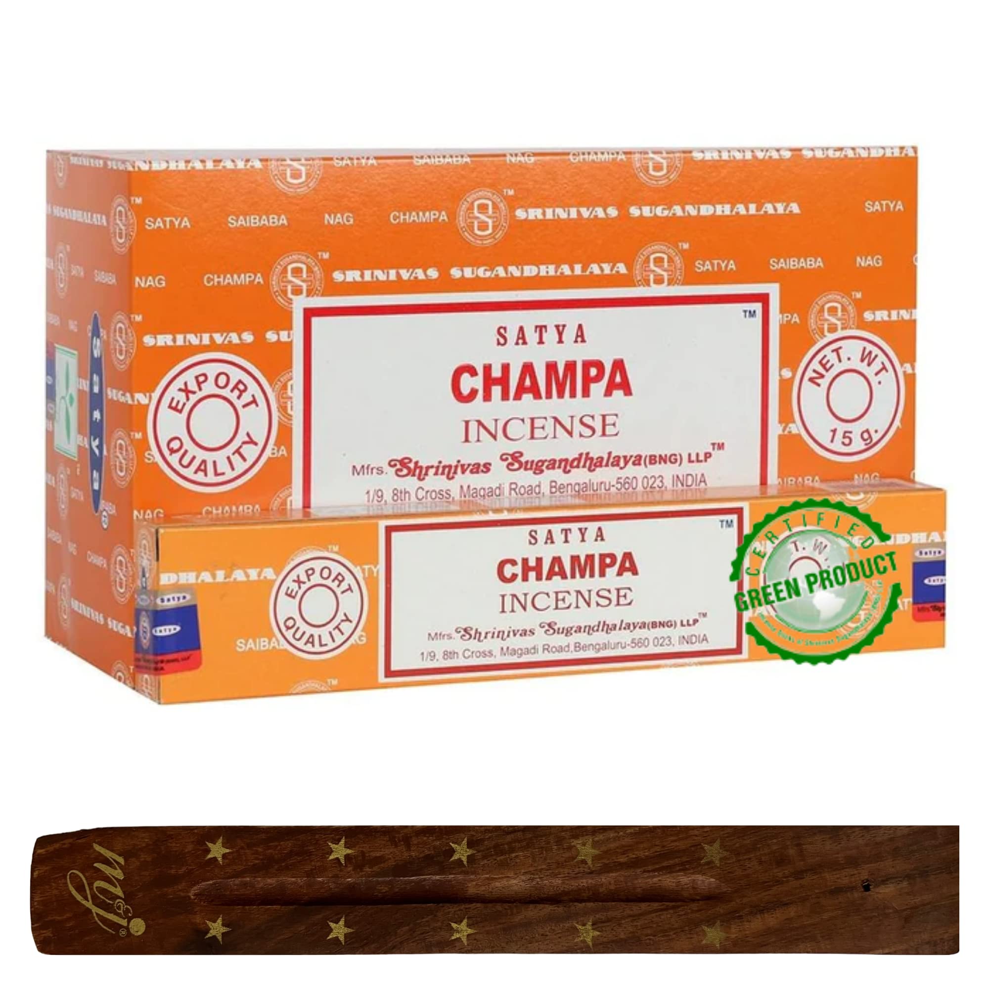 Original Satya Nag Champa Champa Incense Sticks | with M&J incense sticks holder | Full Box | for Aromatherapy, Spa, Yoga, Weddings, Meditation, Healing, Positivity and Relaxation