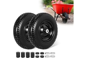 RUHUO 16" Flat Free Wheelbarrow Tires, 4.80/4.00-8"" Flat-Free Solid Tire with 5/8" Axle Bore Hole for Wheelbarrow Lawn Mover Trolley Dolly Go Kart Replacement (2 Pack)