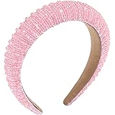 Gmmidea Beaded Rhinestone Headband for Women Girls Fashion Sparkly Crystal Headband Bling Thick Padded Hairband Fancy Jeweled Head Band Holiday Glitter Hair Accessories A-Pink