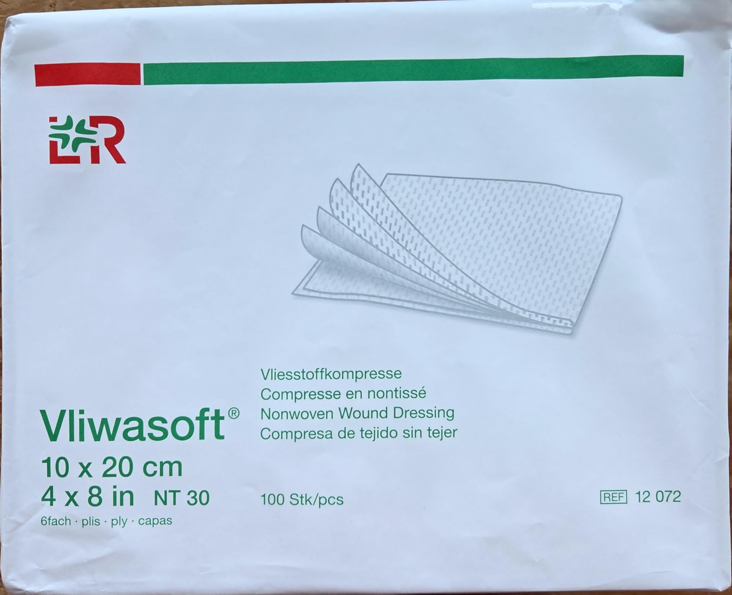 Vliwasoft 12070 Dressings, Non-Sterile, 4-Ply, 10 cm x 20 cm (Pack of 100)