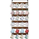 Huxitocan Wall Mount Coffee Mug Holder - Rustic Wood and Iron, Holds Up to 24 Mugs (3Pack) for Kitchen, Home, Coffee Bar