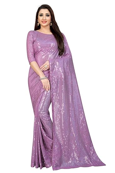 Women's Pure Georgette sequence saree with unstiched blouse piece(Free size)