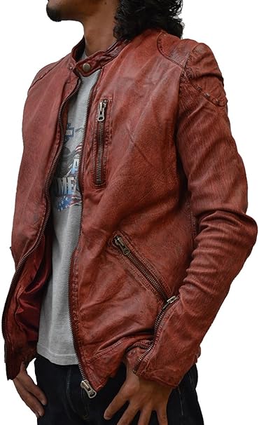 Amazon ライダースジャケット メンズ 本革 レザージャケット シングルライダース レザーライダースジャケット 革ジャン レザー 赤 ブルゾン メンズ M3150red コート ジャケット 通販